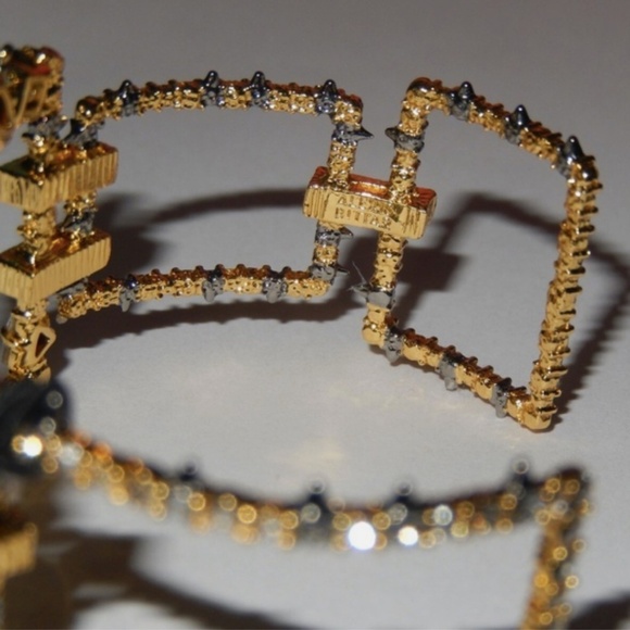 Alexis Bittar Gold Plated Crystal Spur Spike Brutalist Modern Cuff Bracelet New - Picture 4 of 7